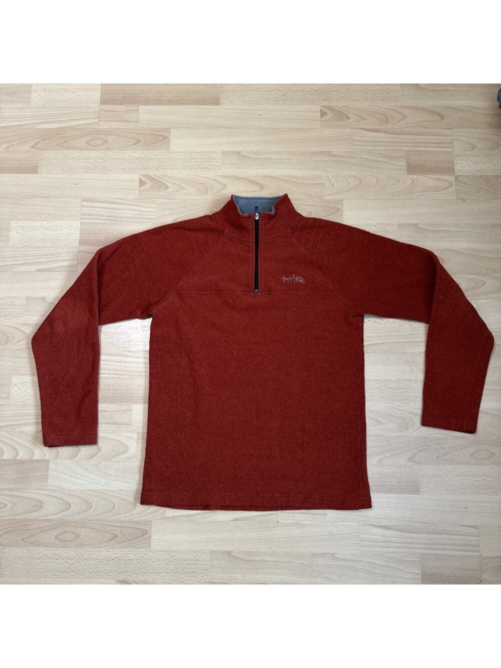 VINTAGE Prana Sweatshirt Mens Large Red Orange Fleece Pullover 1/4 Zip Mock Neck